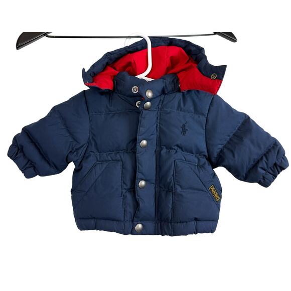 Ralph Lauren Baby Blue Puffer Hooded Jacket Boys 3 Months 0-3 - Picture 1 of 7